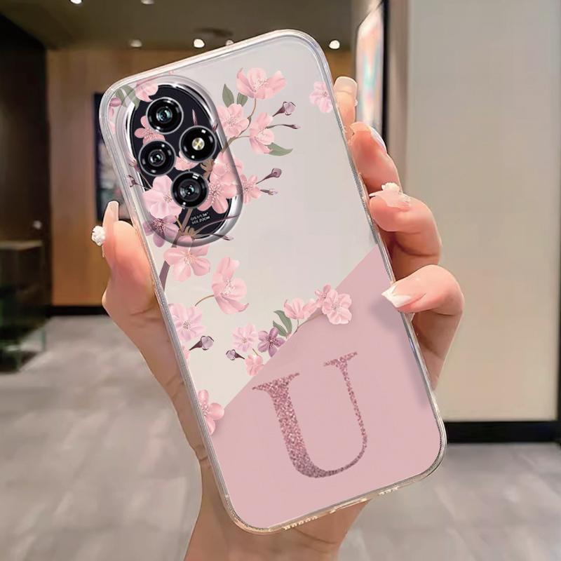 For Honor 200 Smart 400 90 Pro Lite Letter Pink Flowers Fashion Phone Cover Soft Silicone Fundas Transparent Matte Coque Shell