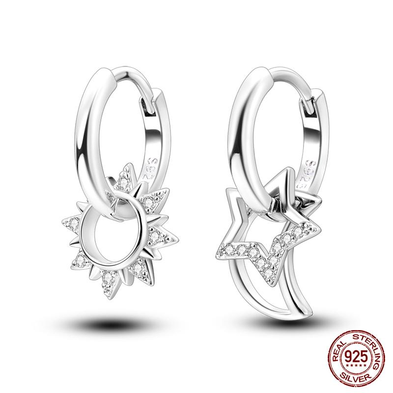 Real 925 Sterling Silver Star Earrings For Women Sparkling Zircon Ear Studs Luxury Fine Engagement Wedding Jewelry Gift For Girl