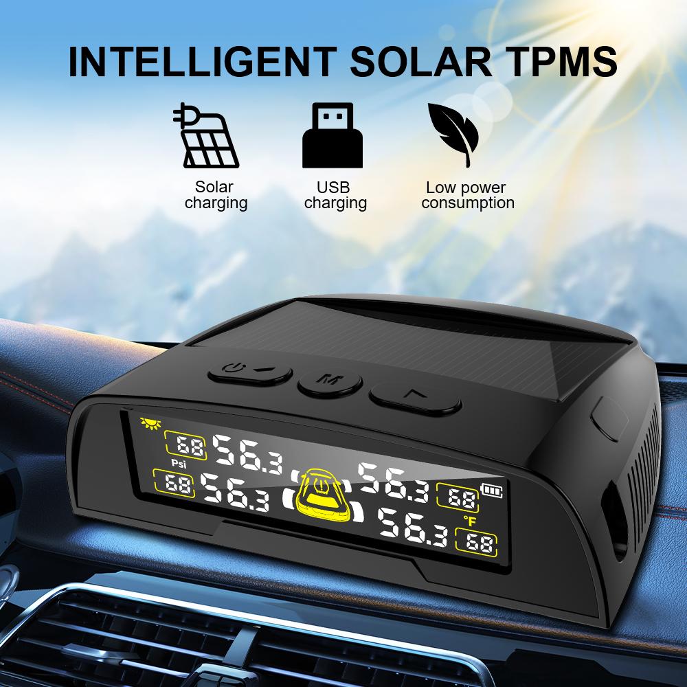Universal Tyre Temperature Monitor USB / Solar TPMS Automobile Accessories Car Tire Pressure Monitoring System Digital Display
