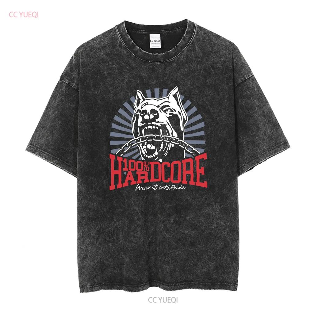 100 HARDCORE T Shirt Dog 1 Black Mens Gabber Pitbull vintage Washed homme Top For Everyday Wear Stretched Stylish Breathable