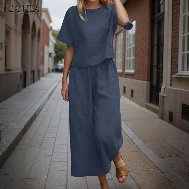 

ZANZEA Women Casual Half Sleeve Blouse and Pants Summer Two Piece Suit Sets S зелёный