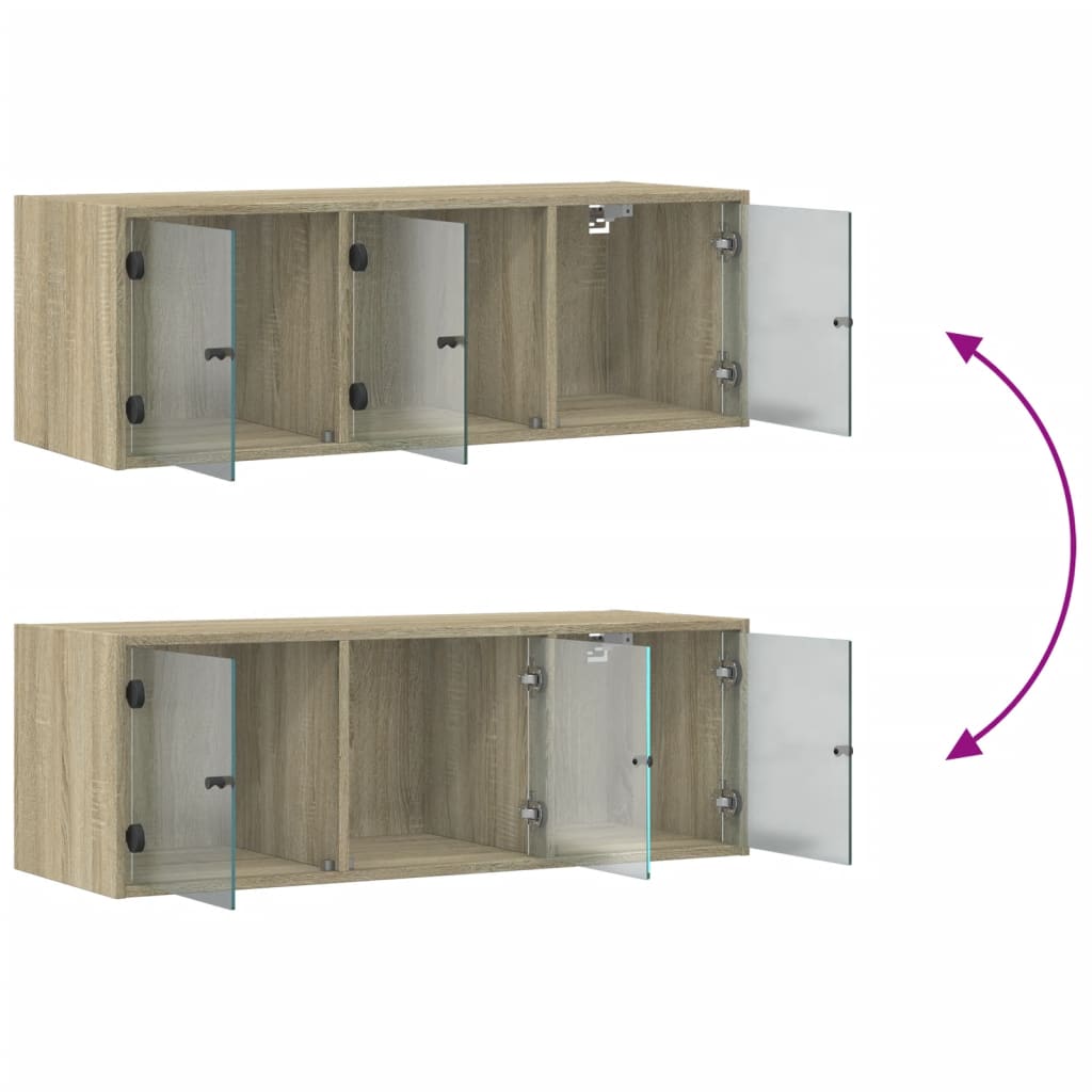 Wall Cabinet with Glass Doors Sonoma Oak 102 X 37 X 35 Cm