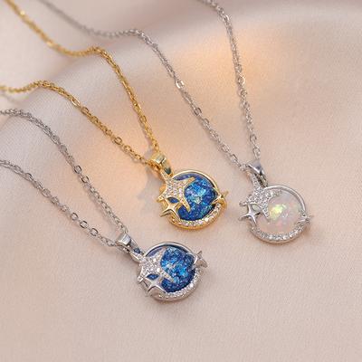 Dream Planet Zircon Pendant Necklace for Women 2023 New Fashion Stainless Steel Chain Jewelry Wedding Party Accessories