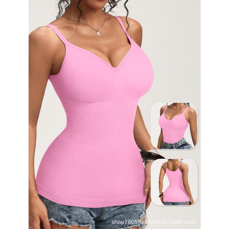 Women's White Seamless Shaping Camisole Deep V Neck Tummy Control Shapewear Tank Top