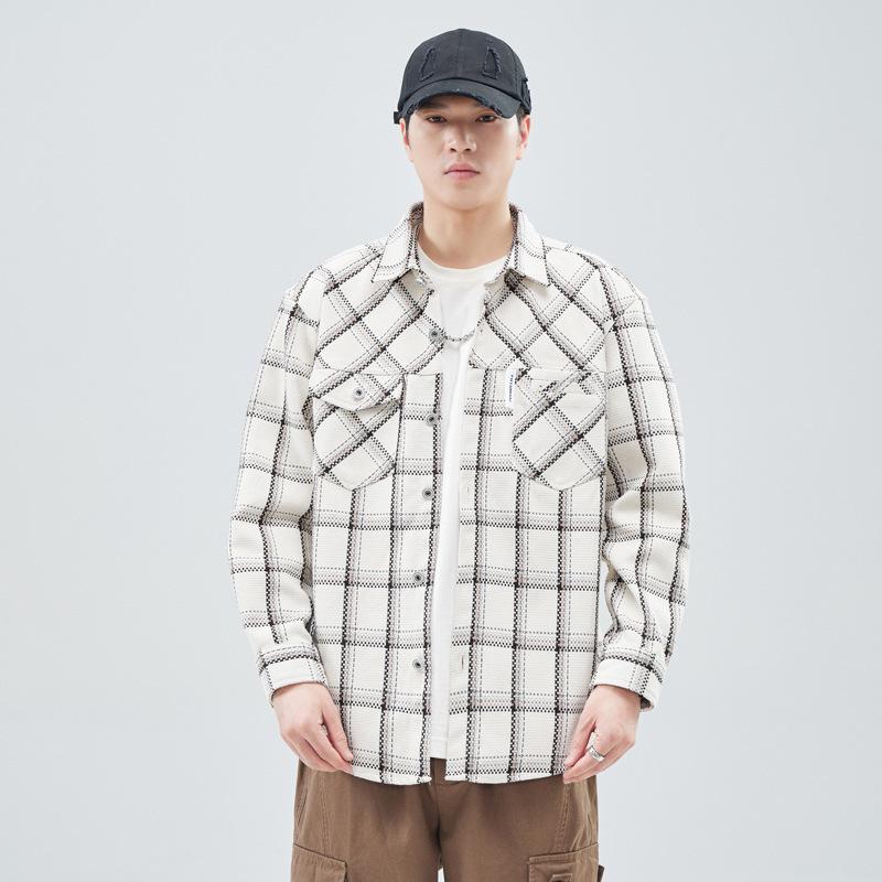 Heavy Japanese Trendy Brand Tooling Plaid Loose Casual Shirt Jacket Beige Spot Whole Single Cotton Machine Washable