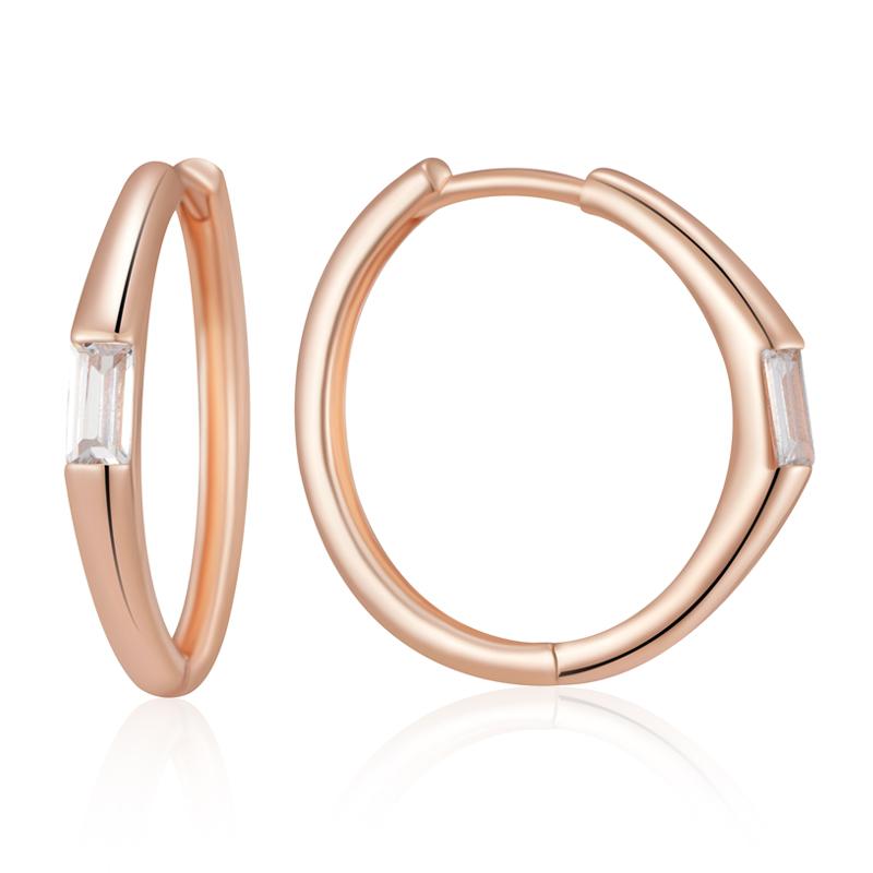 Trendy Rose Gold Color Hoop Earrings For Women Shiny Square Natural Zircon Accessories Vintage Bride Wedding Jewelry