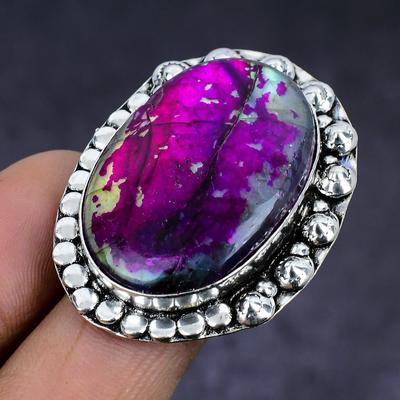 Natural Pink Labradorite Gemstone 925 Sterling Silver Jewelry Ring Size 10 R2V96