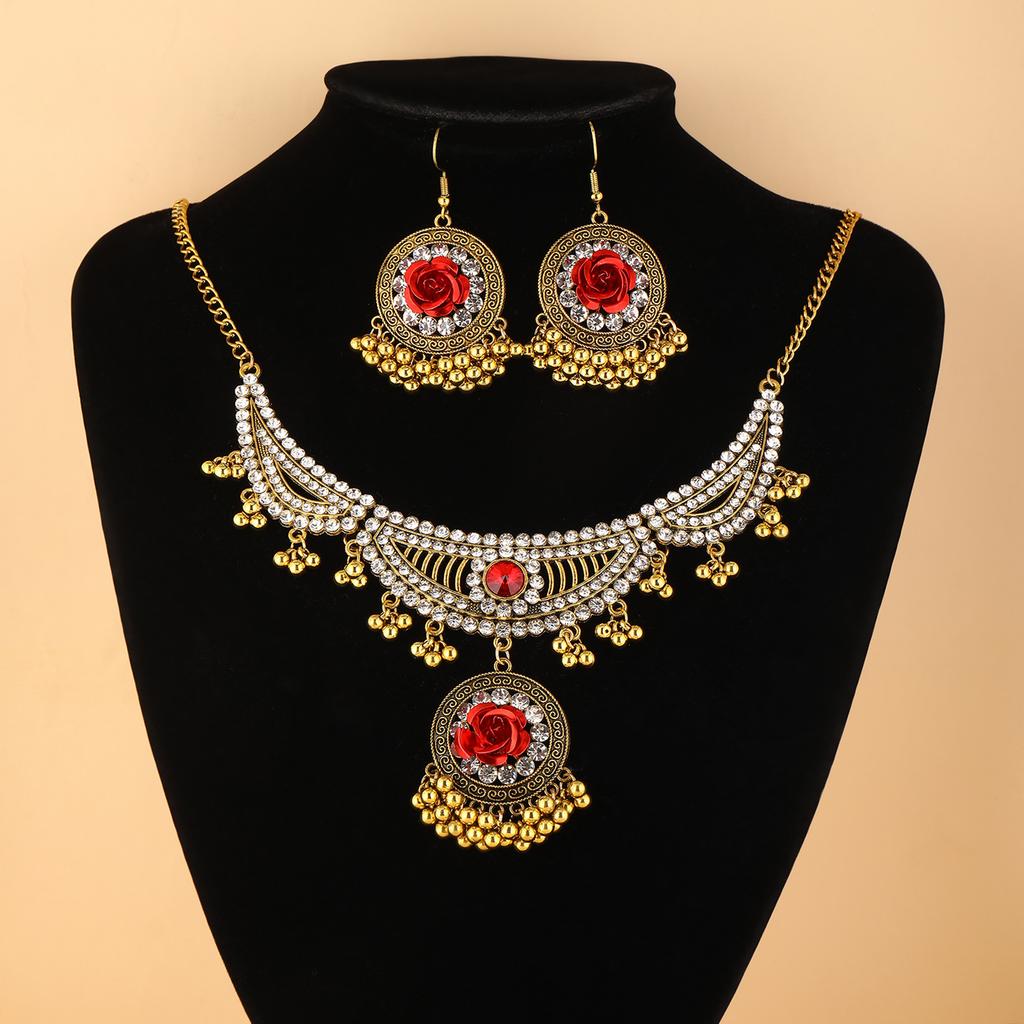 Bohemian Vintage Floral Necklace and Earring Set , Retro Ethnic Style Jewelry for Women