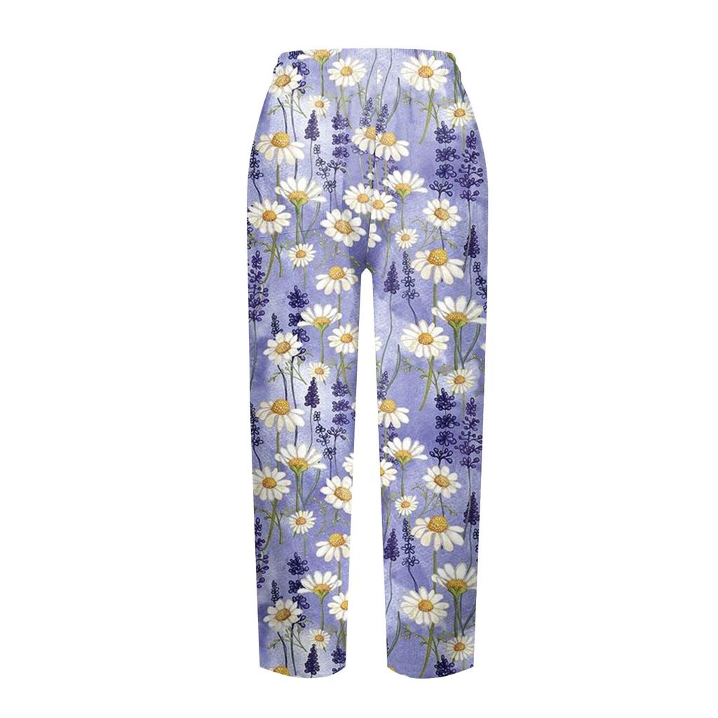 Women's Wide Leg Pants High Waist Casual Print Lace-up Elastic Waist Loose Casual Pants Cropped Pants