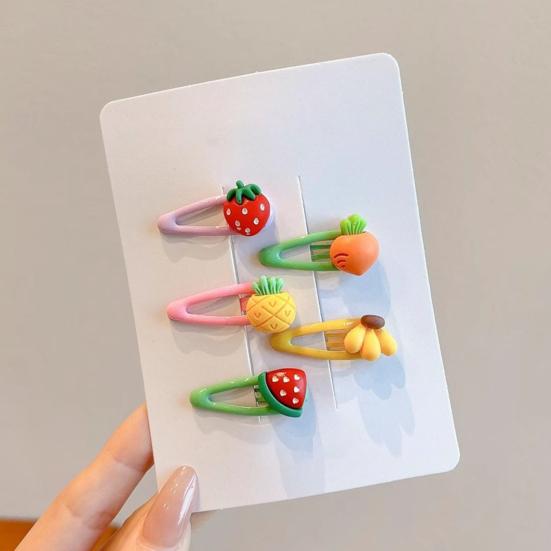 5/6Pcs Girl Hairpins Macaron Color Cartoon Fruit Flower Star Shapes Round Edge-Free Design Hair Clips Side Bang Hair