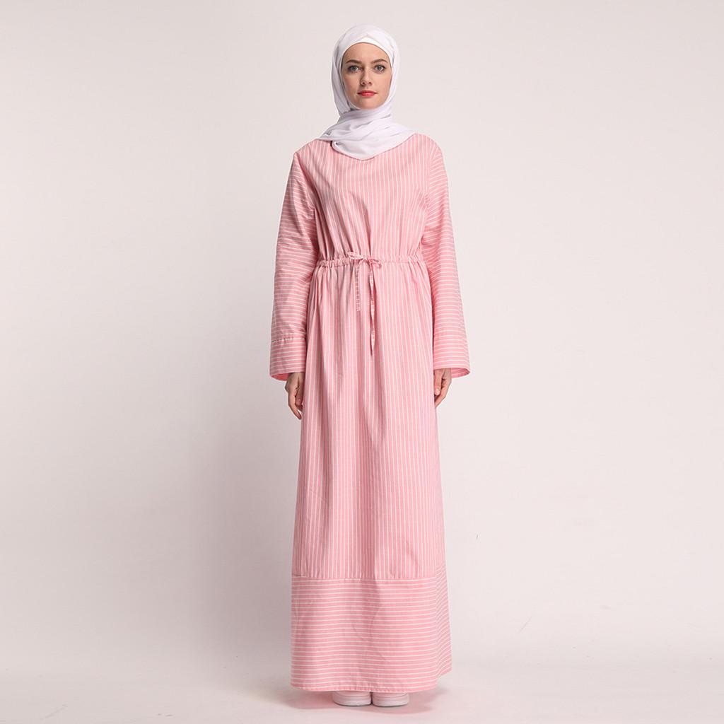 Buy New Abaya Muslim Women Striped Long Maxi Dress Dubai Islamic Kaftan