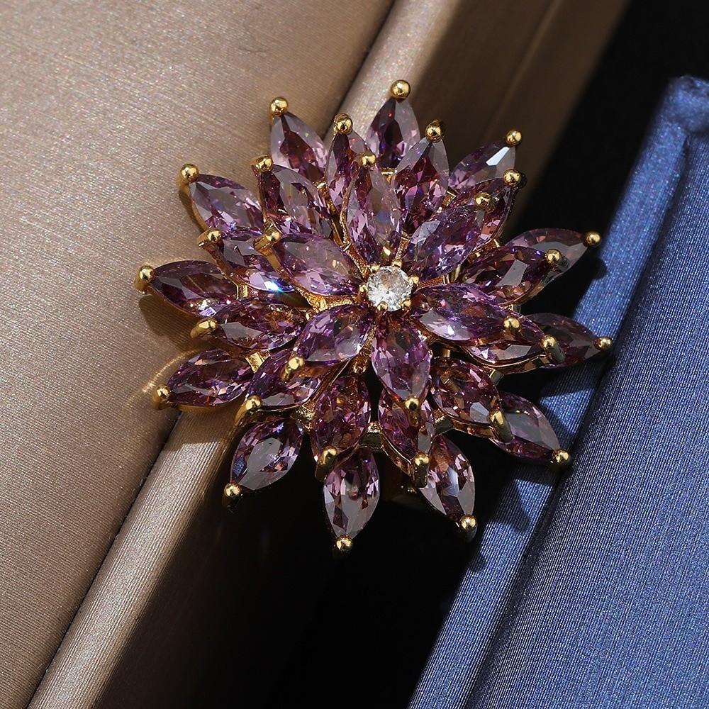 Jewelry Rotating Snowflake Brooch Rhinestone Floral Badge Vintage Flower Lapel Pin  Gift