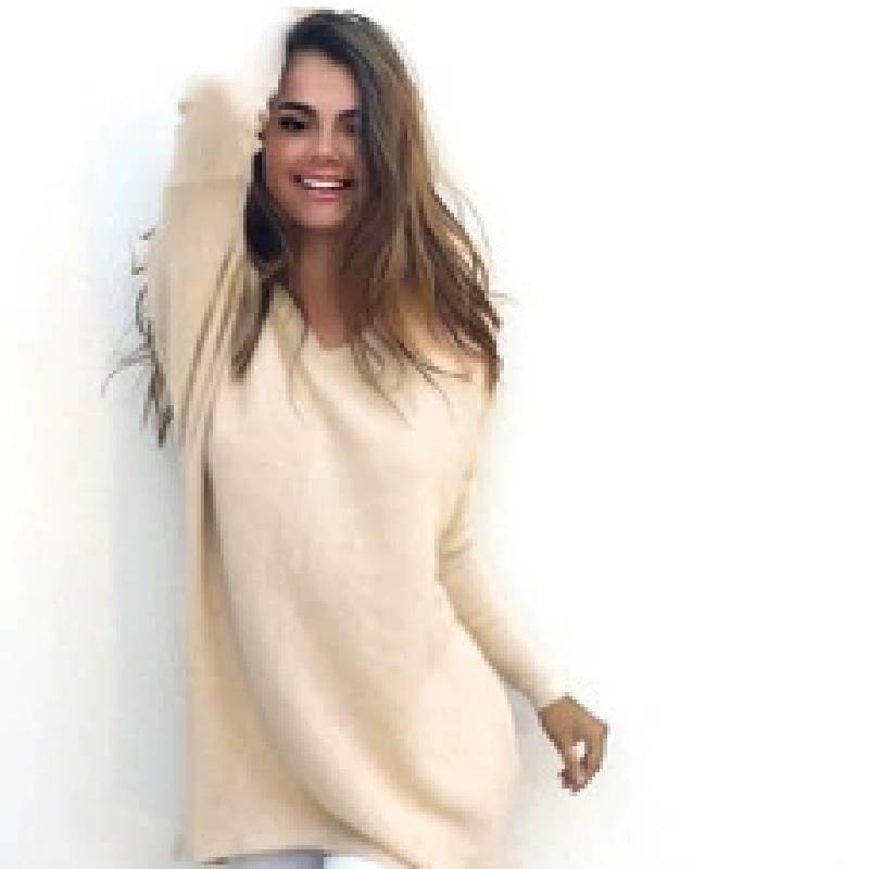 Sweet Girly Vneck Pullover Long Sleeve Top Womens Slim Fit Polyester Autumn Casual