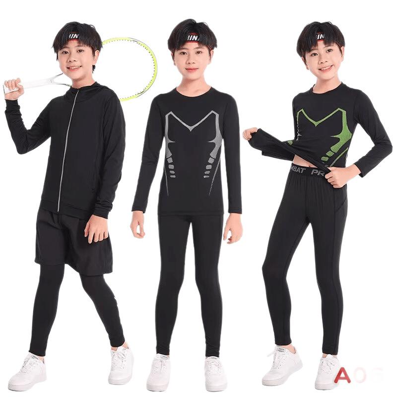 Quick Dry Compression Shirt Set Adult & Kids Long Sleeve Athletic Base Layer Fitness Training Sports Top