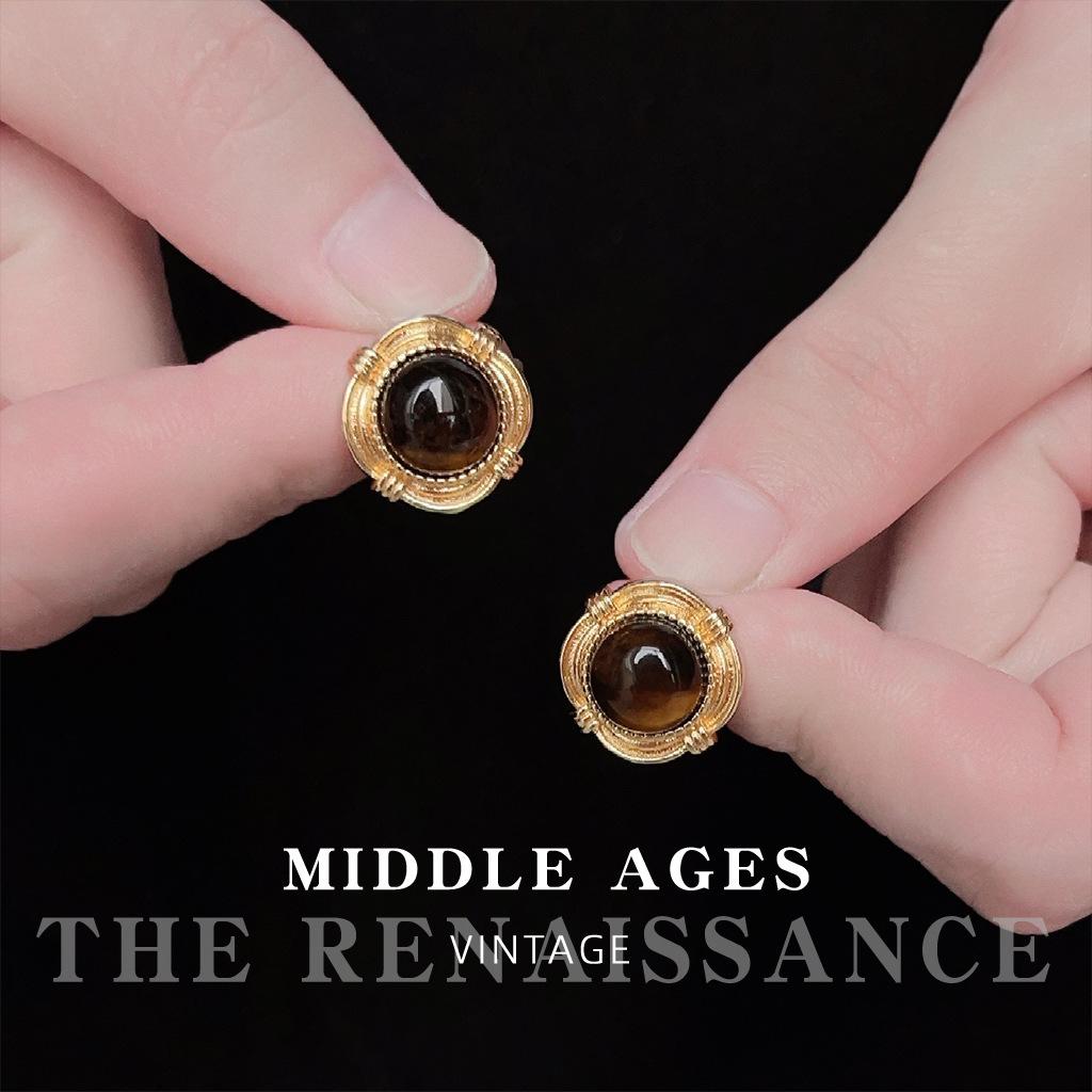 Средневековые серьги-гвоздики из натурального тигрового глаза, французские ретро-геометрические серьги, серьги Майяра.
