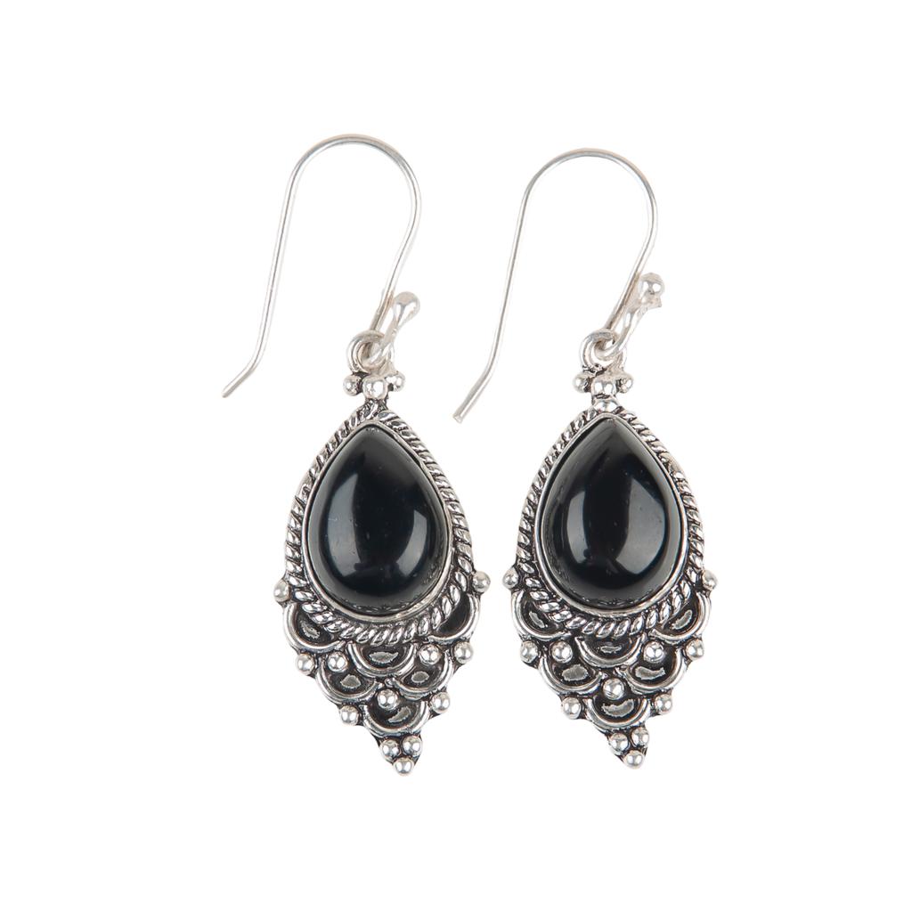 Black Tourmaline Gemstone 925 Sterling Silver Jewelry Earrings1.9" Gift For Wife EE-85-19