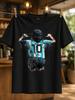 Football Number 10 Teal Player Flexing Arms With Distressed Splash Texture And Bold Athletic Icon Unisex All TShirt