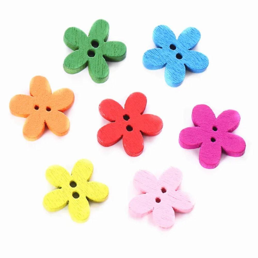100pcs Flower Shaped Flower Wooden Button 2 Holes Sewing Button Clothing Button  Clothing Sewing