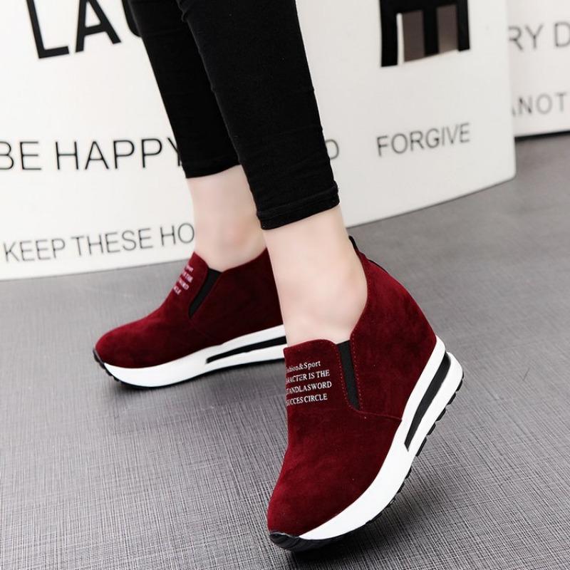 

New inner height-increasing women s boots versatile casual women s shoes platform letter casual single shoes 41 бордовый