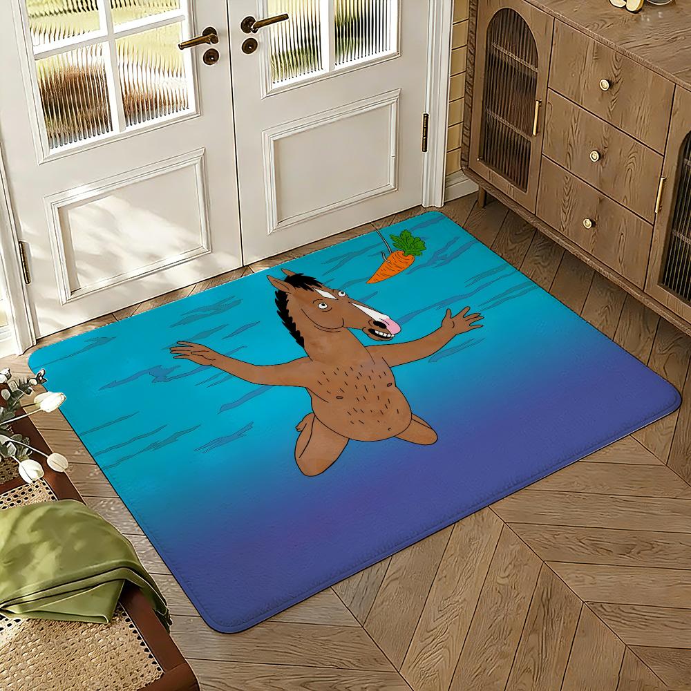 Clásico del anime B-BoJack Art Horseman Alfombrilla Gruesa Absorbente Antideslizante para Suelo Dormitorio Sala de Estar Felpudo Alfombra de Franela