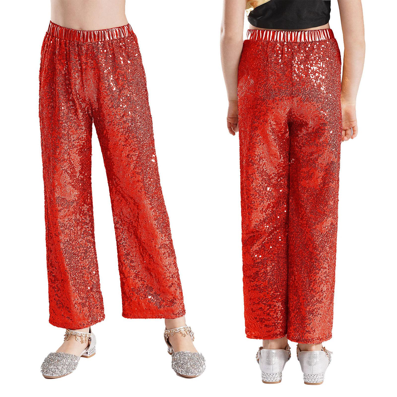 

Дитячі Дівчачі Блискучі Штани з Паєтками Висока Талія Еластичний Пояс Вільні Штани Джазовий Танець Сценічний Виступ 5-6 Years червоний