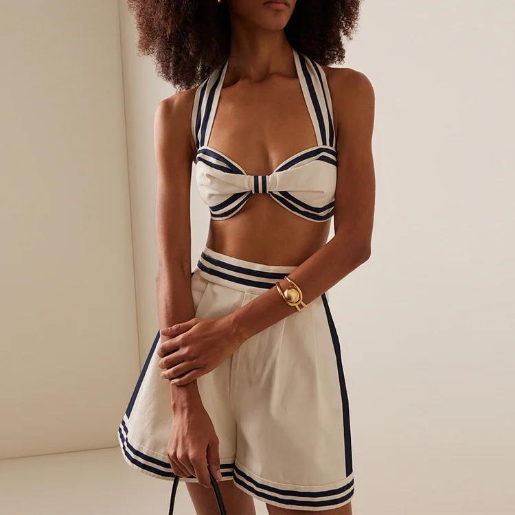 2025 Women's High-Waisted Navy Split Bikini Set