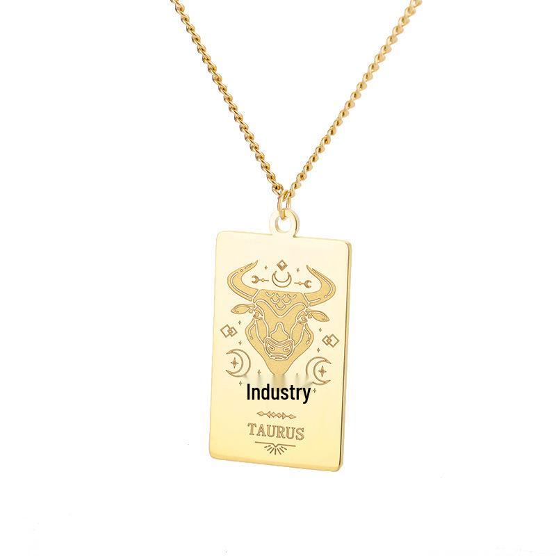 European 12 Constellations Stainless Steel Square Pendant Necklace for Men & Women - Retro Hip Hop Style Titanium Steel Jewelry