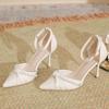 High Heeled Shoes for Women 2026 New Model with Pointed Thin Heel One Character Buckle Shallow Mouth Solid Color Pumps for Women