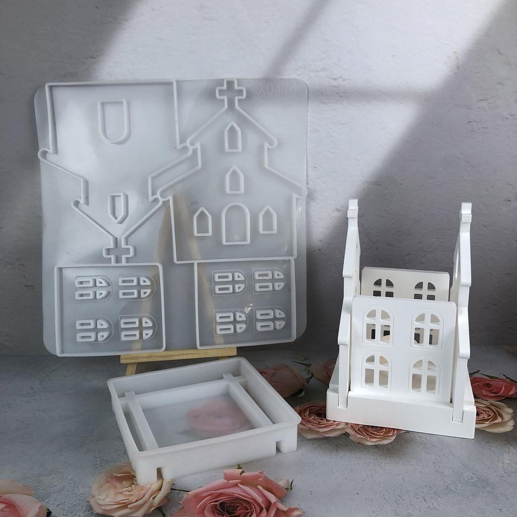 2 Stück Silikonform Set Bastelformen Kirchenform Tischdekorative Formen Geeignet für Resin- und Gipsguss