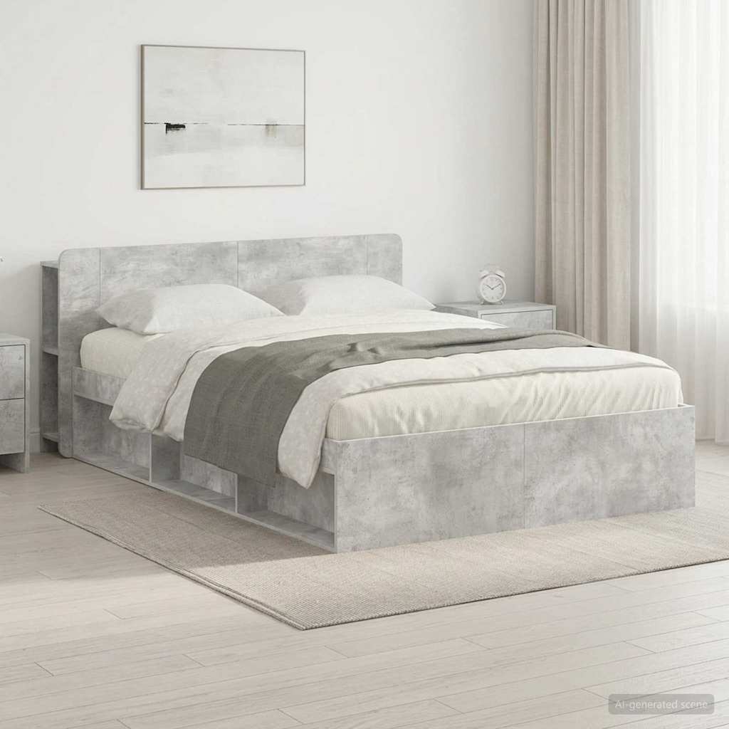 Bed Frame with Storage Space Concrete Grey 140 x 200 cm Engineered Wood