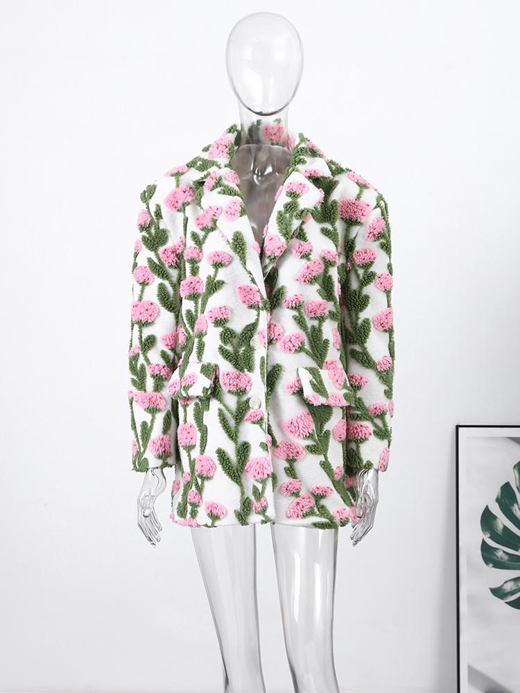 Women's Floral Patterned Jacket Women's Granular Velvet Jacket Ladies' Oversized Suit 2026