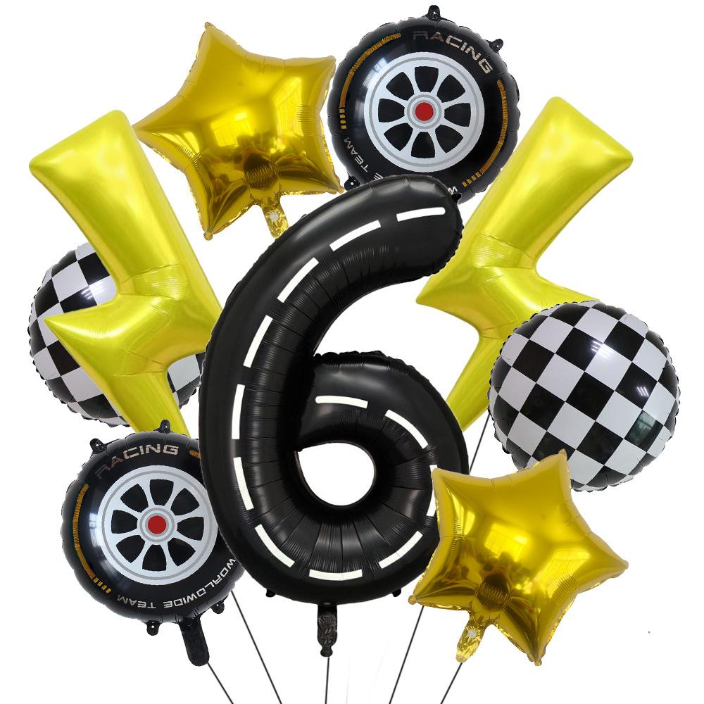 Rennsport-Thema 40 Zoll Schwarz-Weiß Digitaler Blitz Aluminiumfolienballon-Set Kindergeburtstagsfeier Szenendekoration