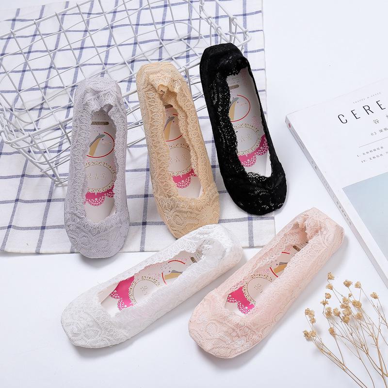 

Women s Low-Cut Lace Trim Non-Slip Cotton Invisible Socks White Card Size Board розовый