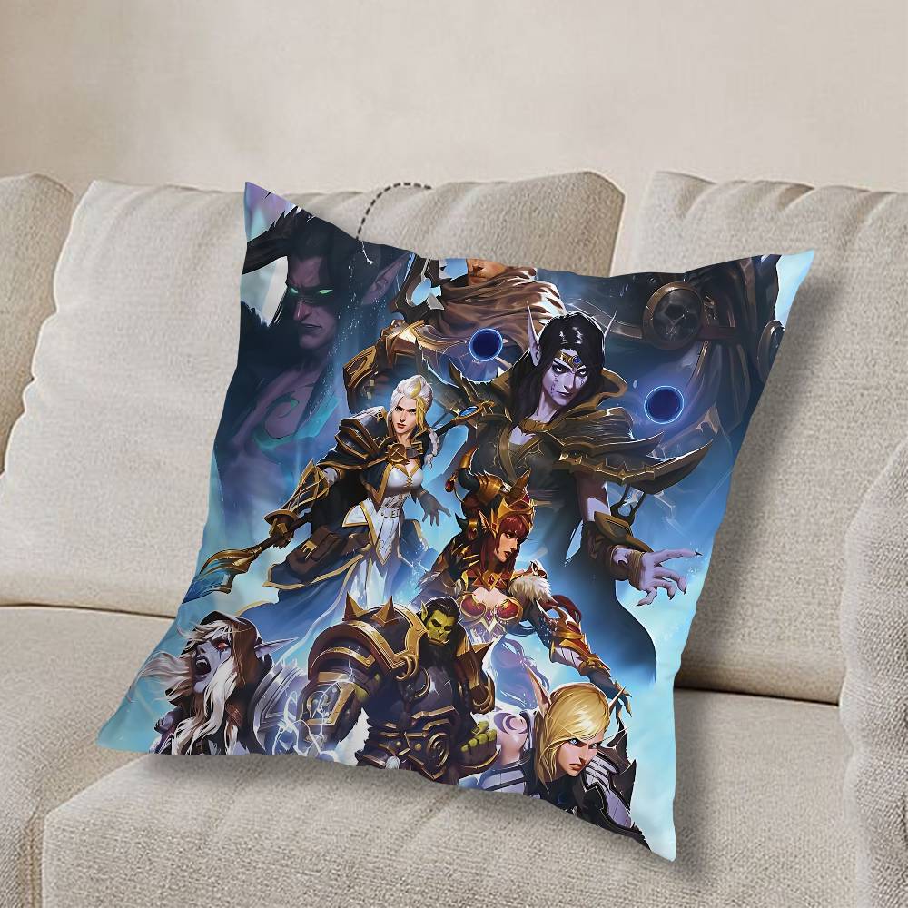 GAME W-World Of Warcraft-ES Pillow Case Anti-dustmite Pillowcase Invisible Zipper Silky Short Plush Sofa Cushion Cover