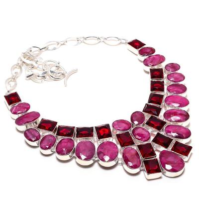 Kashmiri-Rubin, Granat, facettierte Steine, 925er Sterlingsilber, plattiertes Silber, handgefertigt, Geschenkschmuck für Mädchen, schöne Halskette, 40,6–45,7 cm