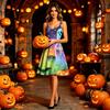 Women’s Halloween Print Sleeveless Dress with Spaghetti Straps Pattern A-Line Midi Dress for Holiday Party Cosplay