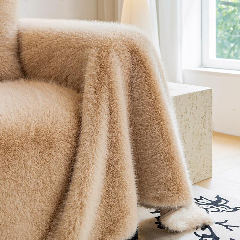 Kaninchen Plüsch Sofabezug Stoff Verdickter Plüsch Vollbezug Stoff 4 Neue Sofakissen Herbst- und Winterbezug Kissen Decken