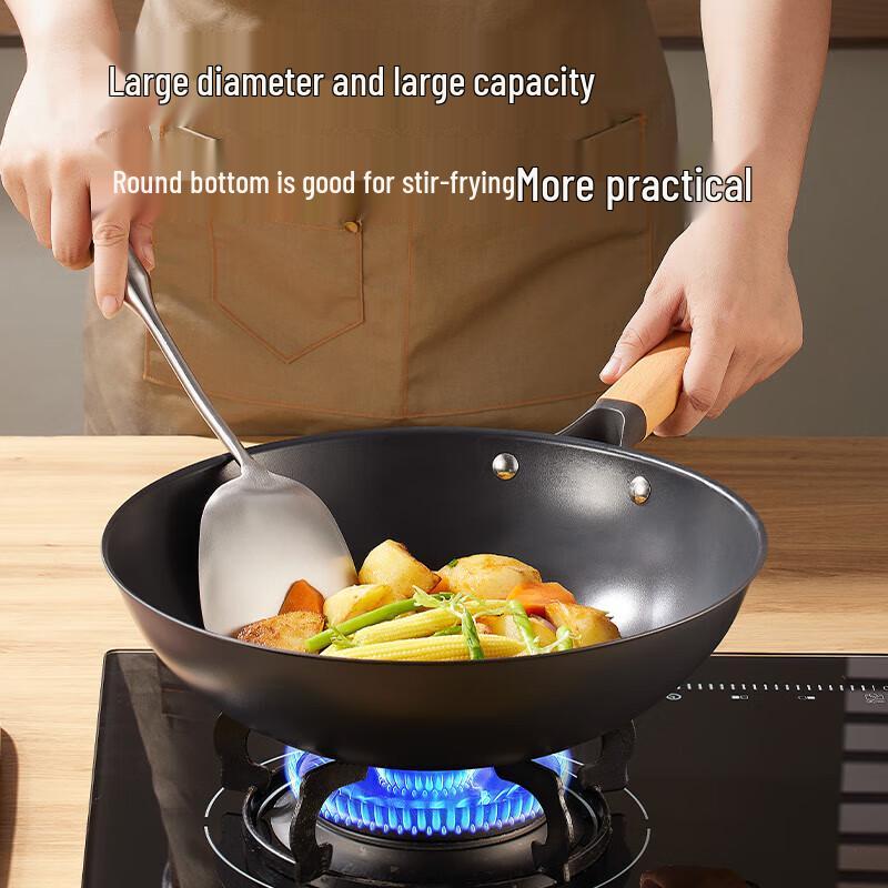 Chuidahuang 32cm Round Bottom Pre-Seasoned Iron Wok
