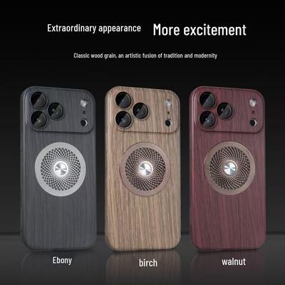 Wood Grain Magnetic Heat Dissipation Case for iPhone 17 Pro Max with Lens Film