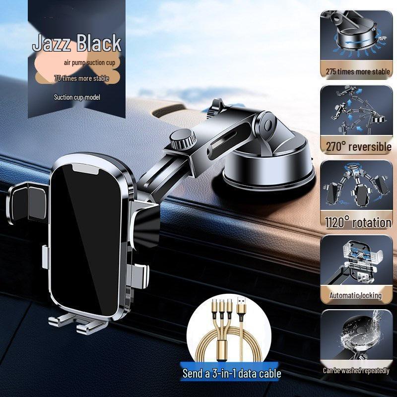 2024 Black Tech Car Phone Holder: Suction Cup & Air Vent Mount for Navigation