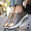 Fashion Ladies Women'S Shoes Sport Sequins Wedges Shoes Shake Silver Comfortable Sport Jogging Tennis Lace Up Running Sneakers