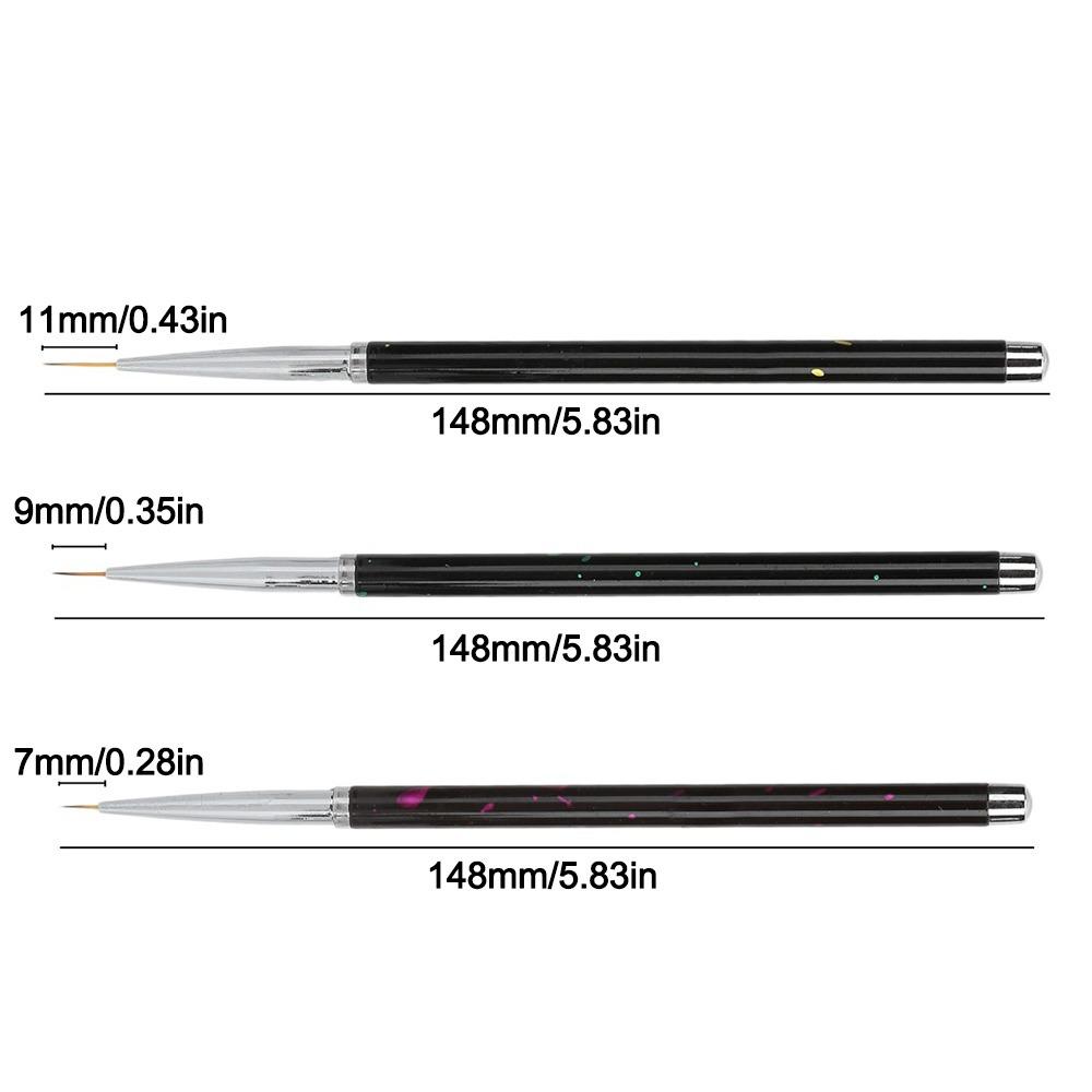 3PCS Black Nail Art DIY Brush Set Nylon Hair Nail Art Liner Brushes Home Salon