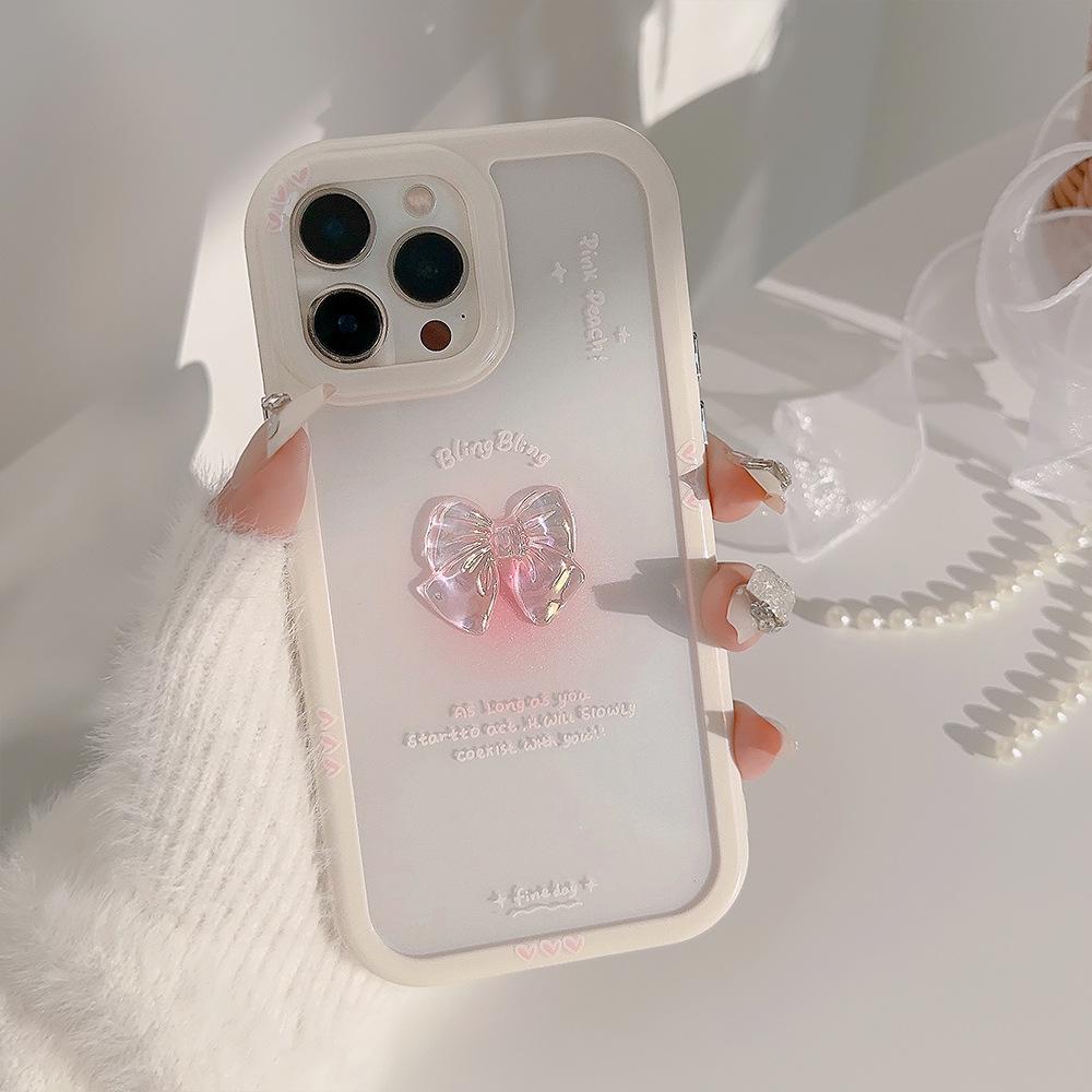 For IPhone15 Sfumato Bow Phone Case for Apple 17ProMax Sweet 16 Acrylic 12 Three-dimensional 13