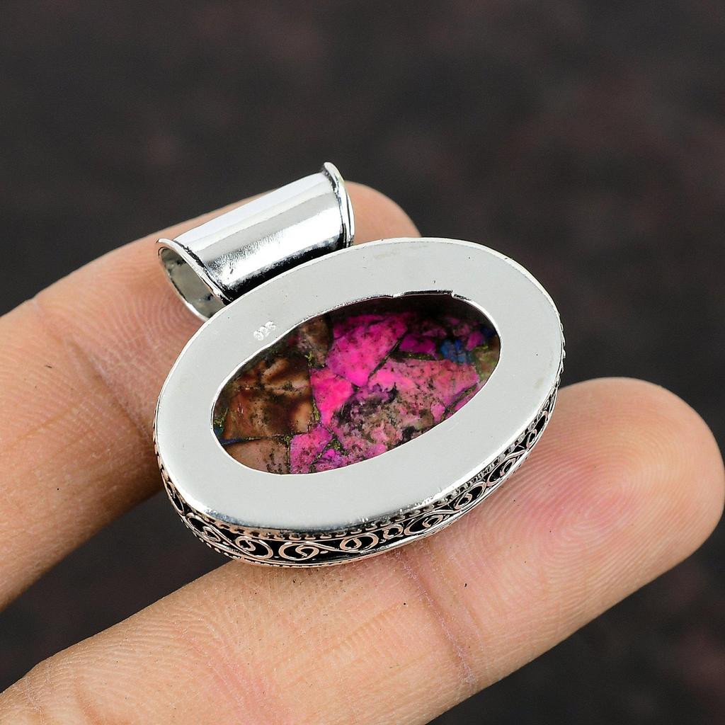 Natural Kingman Pink Dahlia Turquoise Gemstone Pendant 925 Sterling Silver Pendants Brand New Jewelry Handmade Vintage Pendant Gift For Him