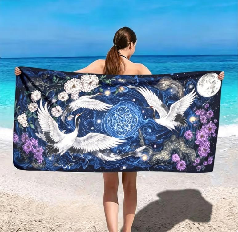 Celestial Golden Deer Beach Towel Mystical Moon Floral Deer Print Towel Soft Absorbent Quick-Dry Summer Towel for Vacation 50X100cm &1pc