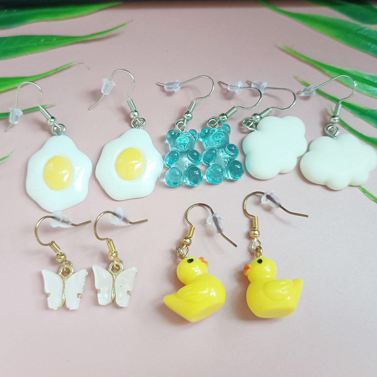 

5 пар нових кольорових акрилових сережок - біла хмара Квітка фрукт дофамінові сережки