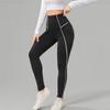 High Waist Black Yoga Leggings Women With White Side Stripe Slim Fit Athletic Workout Pants