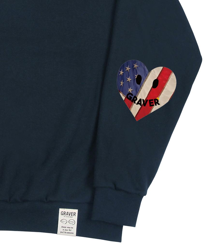 GRAVER [Unisex] Elbow American Flag Smile Heart Sweatshirt_Navy