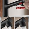 Black/Silver Bathroom Faucet with Pull-Down Sprayer, Hot and Cold Water Mixer Water Tap, Ceramic Cartridge & Brass Material
