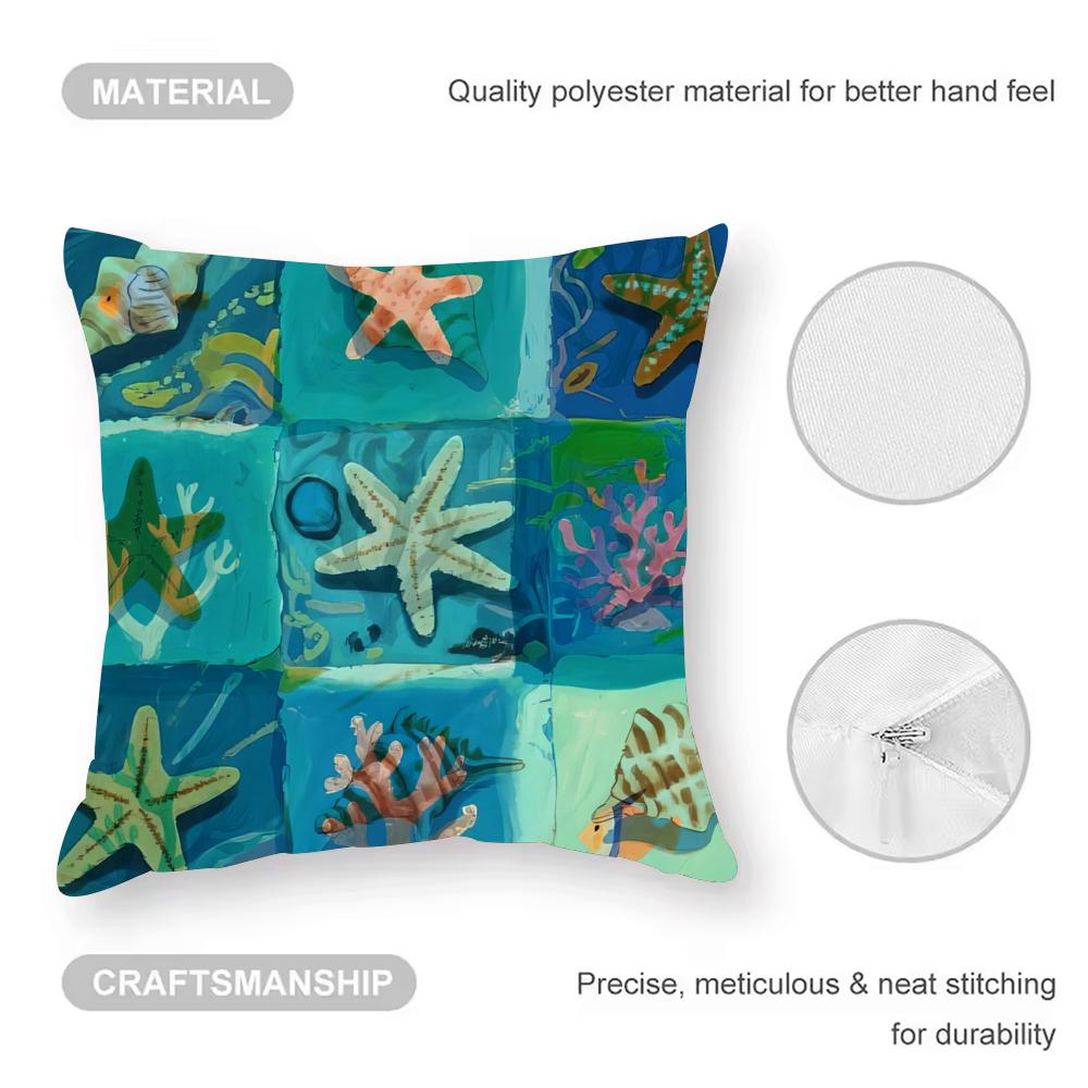 Marine Life Cushion Cover Anti-dustmite Pillowcase Invisible Zipper Silky Short Plush Sofa Cushion Cover